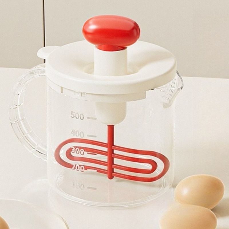 Semi-Auto Press Egg Beater Cup, Large-Capacity Measuring Manual Whisk for Cream & Egg Mixing